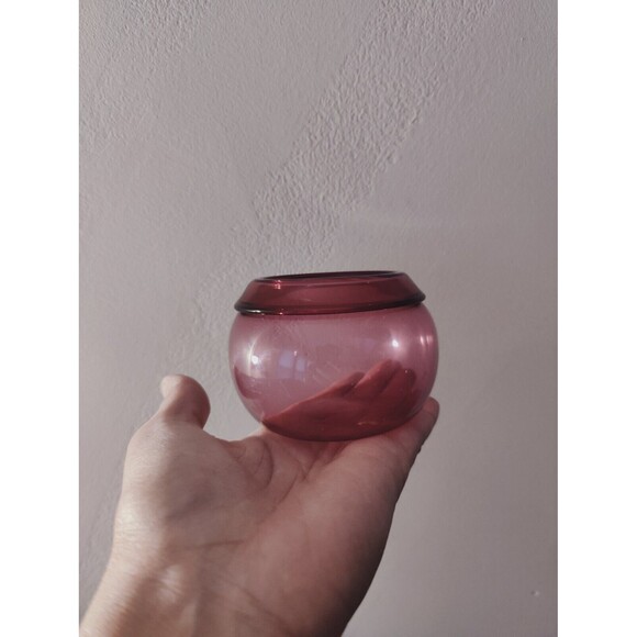 Vintage Orbix Cranberry Glass Globe Small Bowl Succulent Holder Signed - Picture 1 of 5